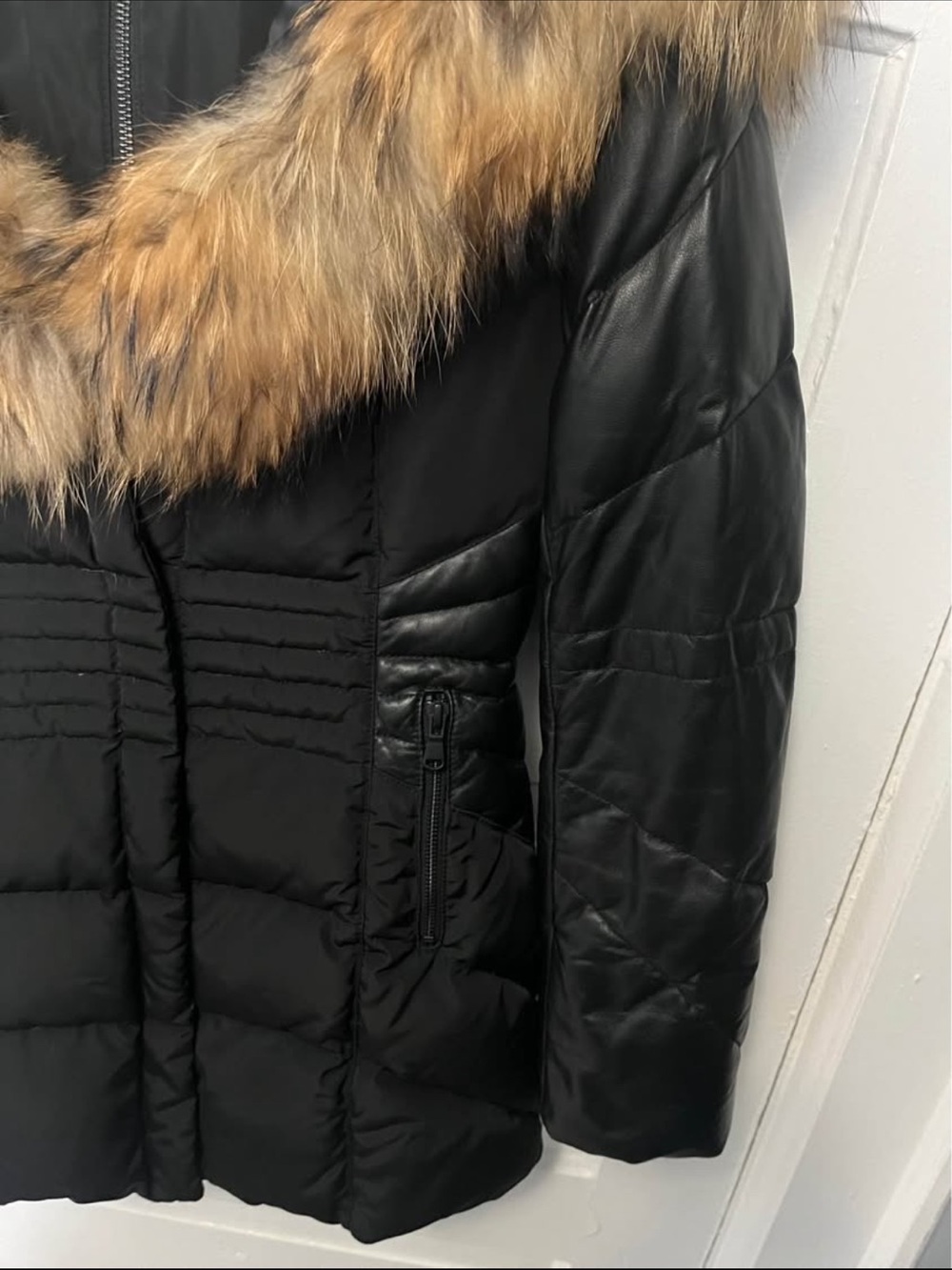 DANIER Black Down Puffer Jacket with Real Raccoon Fur Hood - Picture 7 of 9